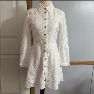 BNWOT ZARA DRESS WITH CUTWORK EMBROIDERY WHITE SIZE S boho coquette